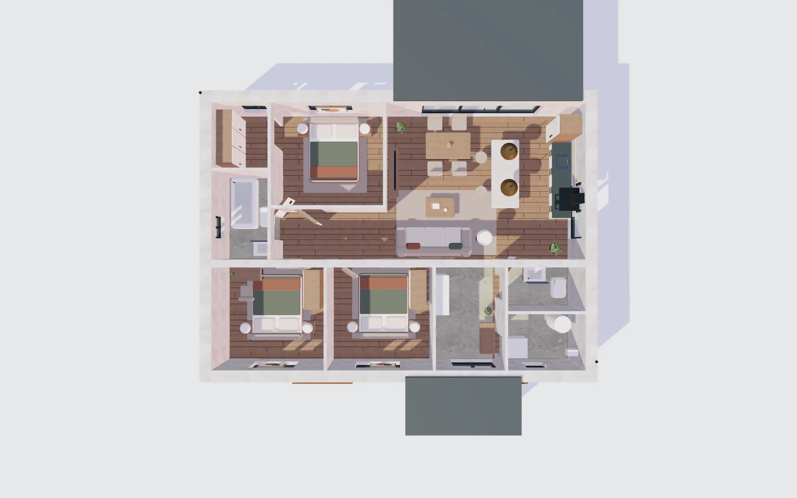 Top view of the house layout with the roof removed